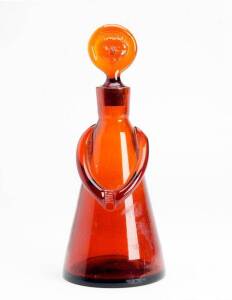 DECANTER: Hoglund c1960s amber glass in the form of a friar. 29cm