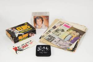 ELVIS PRESLEY, collection with various CDs (16); 3UZ stickers (2); "Movie News" magazines (4) with Elvis articles; box of 1978 gum cards with packs; EP cover only for Jailhouse Rock; many original poster from various magazines.