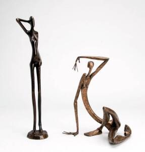 Two bronze figurative sculptures signed T.Soules (38cm) & F.Kehoe (26cm), c1970/80s.