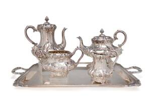 Sterling silver 4 piece tea service & tray. Weight &nbsp;4.2kg approx.