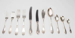 CUTLERY: German Continental silver cutlery (set for 12 incomplete) by Ruckert. 4+kg (not including knives)