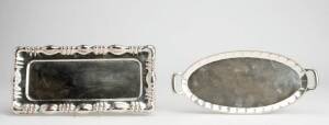Two Continental silver serving trays, 20th century. 37 x 17cm each approx. Weight 1000+ grams.