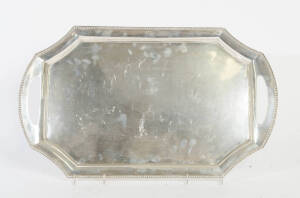SERVING TRAY: Continental silver with beaded edge. 56.5cm x 33cm. Weight 1700 grams approx.