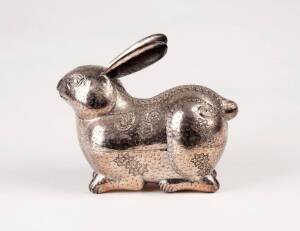 An Indian silver box and cover in the form of a hare