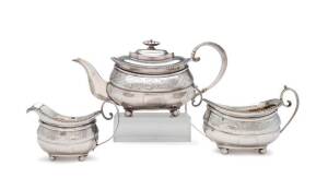 Georgian sterling silver 3 piece tea service by Napthali Hart, London c1815. Weight 1100+ grams