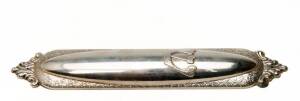 JUDAICA: A large silver mezuzah, marked "MASORETT 925S"; 22cm tall.