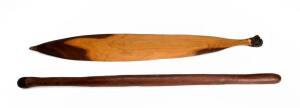 Aboriginal tribal club and woomera, central deserts region, 20th century. (2 items).