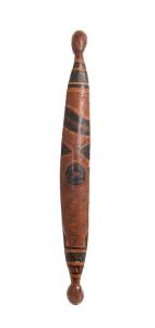 An unusual Early Shield: North Queensland (early 20th century) natural earth pigments on carved hardwood. 82cm long. PROVENANCE: Private Collection, Cairns