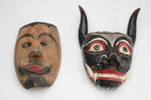 Two Masks:&nbsp;Java, Dayak, Indonesia early-mid 20th century, carved wood and pigments.&nbsp;30cm; 24cm high. (2 items)&nbsp;