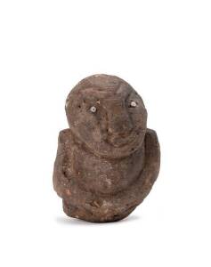 Papua New Guinea deity statue. Carved basalt with glass trade beads & remains of ochre. 14cm