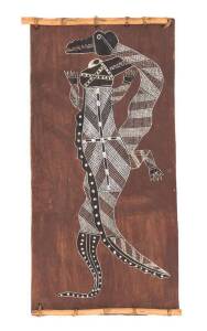 BARK PAINTINGS: Group of 4 from the Oenpelli region by S.Djorlem (2), Djambawa Marawili & Timothy Wadjoh. (4 items)