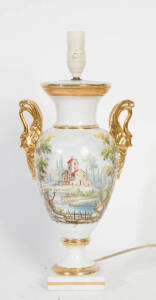 Italian porcelain table lamp with shade, 20th century. Base 50cm