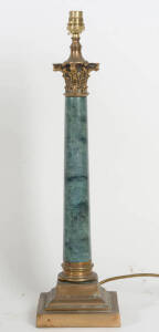 French green stone & metal mounted table lamp with shade. 54cm