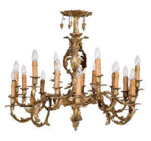 French gilt metal rococo hanging light with 18 branches. 80 x 80cm