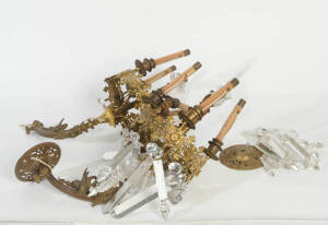 Pair of gilt metal & crystal wall sconce lights, early 20th century. 55cm