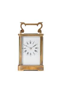 CARRIAGE CLOCK: French, early 20th century with Roman numerals. 14.5cm