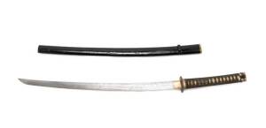 Japanese sword with black lacquered scabbard & signed tang. Sword 85cm