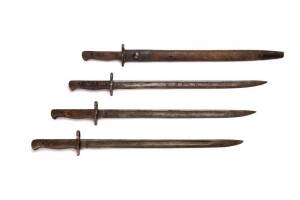 BAYONETS: Group of four WW1 period & earlier (one with scabbard) for Enfield 303.