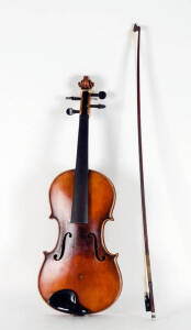 VIOLIN: German trade violin c1900 in coffin case with bow.&nbsp;