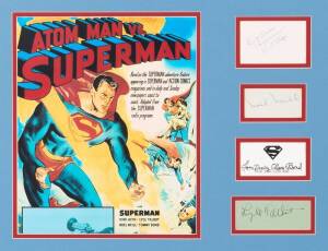 AUTOGRAPH DISPLAYS: Window mounted displays (29) for Movies, TV & Music, noted "Superman" (1950), "The Birds" (1963), "To Sir With Love" (1967), "Planet of the Apes" (1968), "Young Frankenstein" (1974); Marlene Dietrich, Art Garfunkel, "Happy Days", "The 