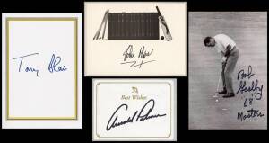 AUTOGRAPHS: Signed cards & photographs, noted British Prime Ministers - Tony Blair & John Major; plus golfers (9) including Arnold Palmer, Seve Ballesteros, Bernhard Langer & Raymond Floyd. (Total 11 items).