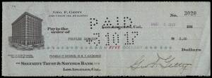 AUTOGRAPHS & EPHEMERA: Cheque signed by George F.Getty (founder of Getty Oil) dated 1917; signed photos of astronaut John Glenn & golfer Arnold Palmer; letter signed by David Warren (inventor of the "black box"); plus 1868 letter re: a visit to royal yach