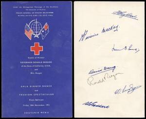 RONALD REAGAN (1911-2004, 40th President of the United States, 1981-89), nice signature on reverse of 1973 dinner menu for Australian Red Cross - Gala Dinner Dance and Fashion Spectacular at Palais Ballroom in St.Kilda, with guests of honour Govenor Ronal