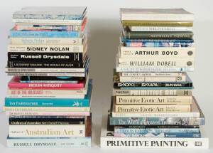ART BOOKS: Group including books on Australian artists, Boyd, Nolan, Drysdale, Donald Friend, Tucker. Also books on primitive & erotic art. (45 items)