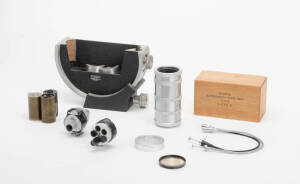 Group of Leica- and for Leica accessories comprising: A 1960 Leica Dealer Catalogue, a Novoflex LEIEX adaptor (Exakta to Leica M39), a Kopil extension tube set for Leica (M39) in makers box, a Walz Universal Viewfinder (VIOOH copy), a Krasnogorsk Universa