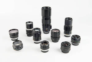 MINOLTA (Japan): Minolta manual focus lenses (MC/MD). A group of (10) lenses comprising: MD 28mm f2.8, MC 28mm f2.8 and f3.5, MC 35mm f2.8, MC 58mm f1.4, MC 135mm f2.8 and f3.5, MC 200mm f4.5, MC 300mm f4.5 and MD zoom 35-70 f3.5. Nearly all lenses with c