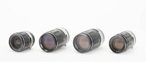 MIRANDA CAMERA CO.LTD. (Japan): Miranda lenses (4). Comprising a 28mm f2.8 Auto Miranda E SN 1257987, a 105mm f2.8 Auto Miranda E SN 472714 and 2 Auto Miranda 135mm f 2.8 lenses SN/s 5441030 & 5451658. Each lens with both caps, 2 in fitted cases and 2 in 