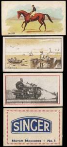 c1906-30s cigarette & trade cards, noted 1906 Wills "Melbourne Cup Winners" (64); 1916 MacRobertsons "Sports" [42/50]; 1920s Goblin Auto Toffee "Locomotives" (18); 1920s White Cygnet "Motor Monikers" (9); c1922 J.J.Schuh "Cinema Stars" (25). &nbsp;Also range m