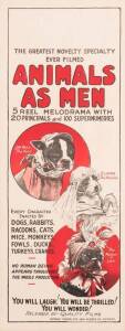 c1920s movie poster, "ANIMALS AS MEN", colour lithograph, released by Quality Films, printed by Rotary Press Ltd, Sydney, size 102x39cm, linen-backed.