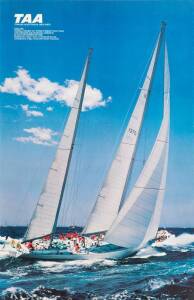 c1977 TAA travel poster, "TAA/ Trans-Australia Airlines./ KIALOA. Overall Winner 1977 Sydney - Hobart Yacht Race", colour process lithograph, size 98x63cm, linen-backed.