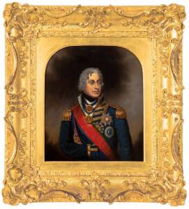 H. GIBBS Portrait of Viscount Nelson and the Duke of Wellington oil on panel (2) 34 x 28.5cm (irregular) Provenance: The Hon. Mrs George Keppel