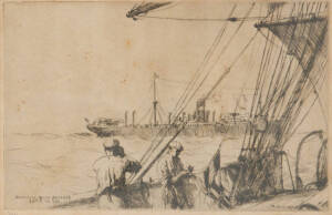 ARTHUR BRISCOE (1920-1997) i) Burning Off etching 29/75; ii) Bending the Foresail 1922 etching 60/75; iii) Donaldson South American Liner At Sea etching, each signed 'Arthur Briscoe' lower right; 20 x 30 cm (each)
