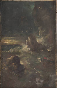 ARTIST UNKNOWN Moonlit Sea Cliffs oil on board inscribed 'Koeppen' verso 20 x 12.5 cm