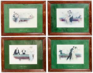 HAL HURST: Set of 4 framed billiard prints &nbsp;in oak frames. 44 x 29cm