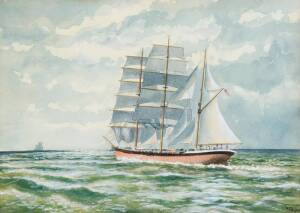 N. PRESTON, The Scottish Isles - Three masted ship at sea, watercolour with body colour, signed , 25 x 35.5cm&nbsp;
