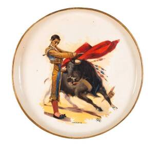 BULLFIGHTING PLAQUE: Hand painted circular plaque of Manolete the famous early 20th century Matador. Diameter 115cm
