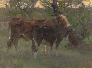 HEINRICH VON ZUGEL (German 1850-1941)Cattle in landscapeOil on canvas signed & dated lower right 190654 x 39cm