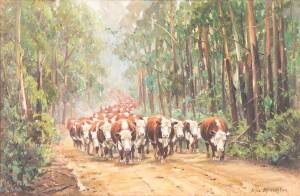 MAX MIDDLETON (1922-2013)"Bringing The Cattle From The High Country (East Gippsland)Oil on canvas signed lower right&nbsp;75 x 50cm