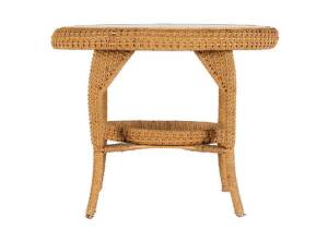 An oak and cane-work two tier table, Australian c1920, 72cm high, 92cm long and 60cm deep