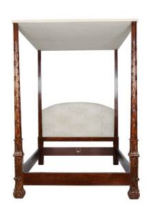 Queen Size 4 poster carved mahogany bed, late 20th century reproduction.