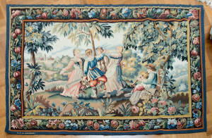TAPESTRY: Flemish Aubusson wall tapestry of dancing peasants. 155 x 228cm