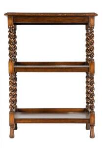 An oak three tier whatnot, English circa 1910