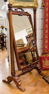 CHEVAL MIRROR: English late regency mahogany free standing dressing mirror. Height 175cm, width 85cm