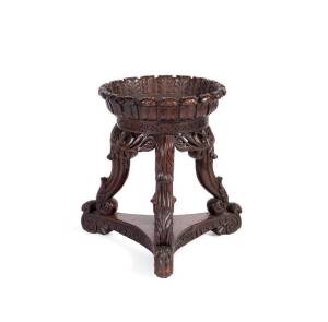 Anglo-Indian carved padouk plant stand, c1840 (old repair). Height 47cm, width 50cm