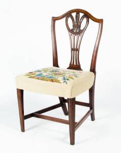 DINING CHAIR: Georgian mahogany in the Hepplewhite manner with tapestry seat