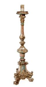 TORCHIERE: French 19th century carved timber with painted & gilt gesso finish. 142cm